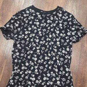 Express Black and White Floral Tee